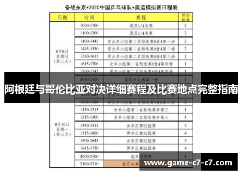 阿根廷与哥伦比亚对决详细赛程及比赛地点完整指南