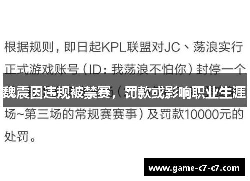 魏震因违规被禁赛，罚款或影响职业生涯